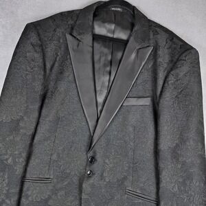 Angelino Blazer Mens 40 Black Floral‎ Jacquard Shawl Lapel Formal Tuxedo Jacket